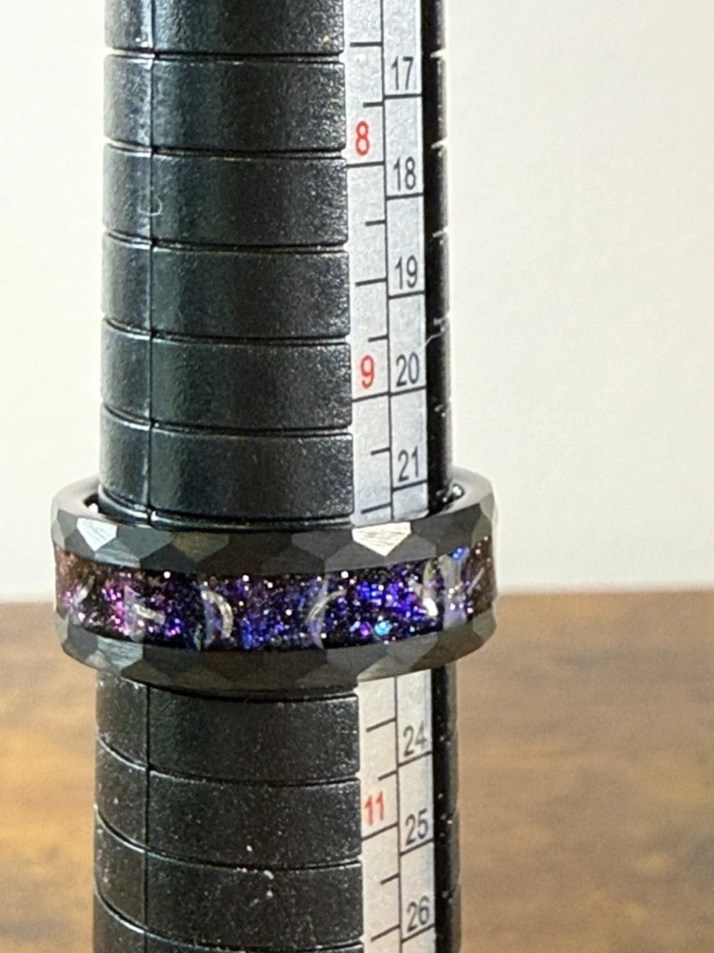 Tungsten Carbide Black Ring with Purple Inlay, Size 10